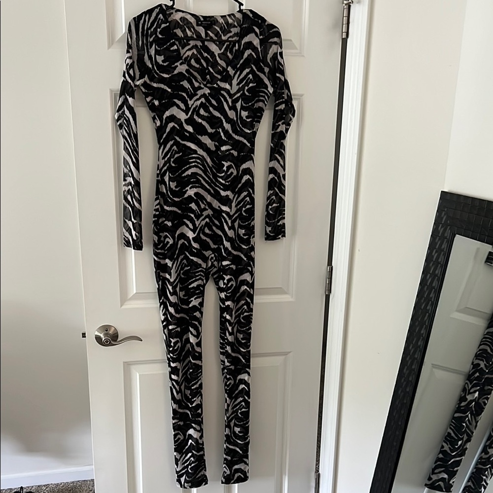 Naked Wardrobe Black and White Abstract Jumpsuit